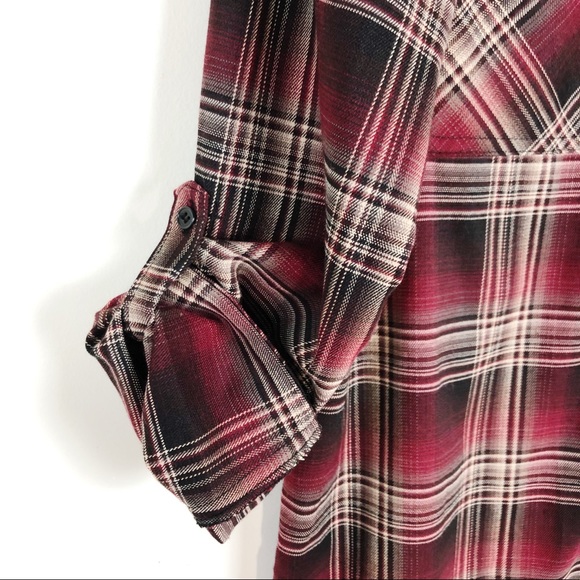 Jack Maroon Brown Plaid Shirt Dress Tunic Large - Picture 3 of 7